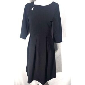 HOMEYEE Womens 10‎ Mini Dress A line Single Pleated Black Stretch 3/4 Sleeve NEW